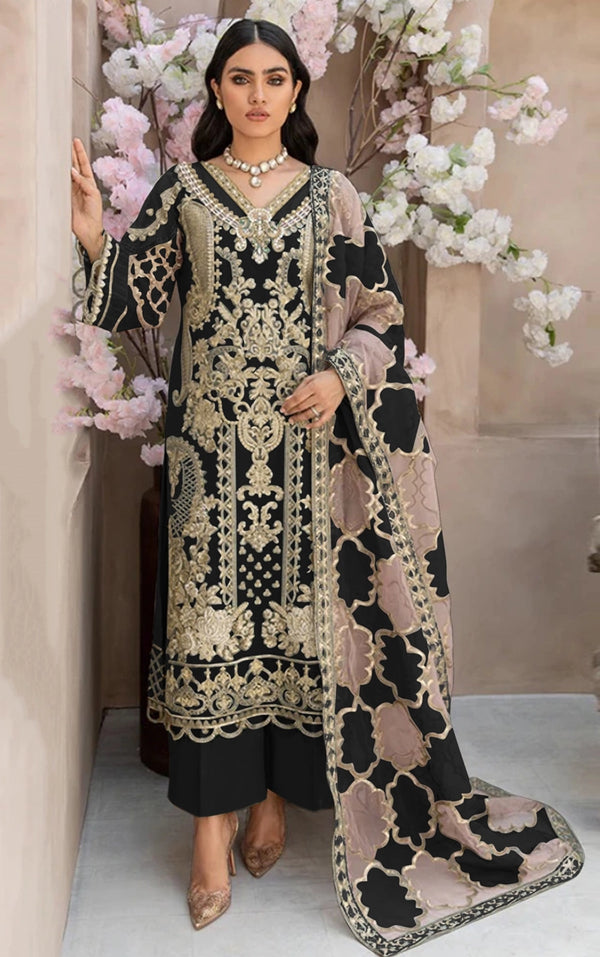 Black Orgenza With Embroidery Work Pakistani Suit