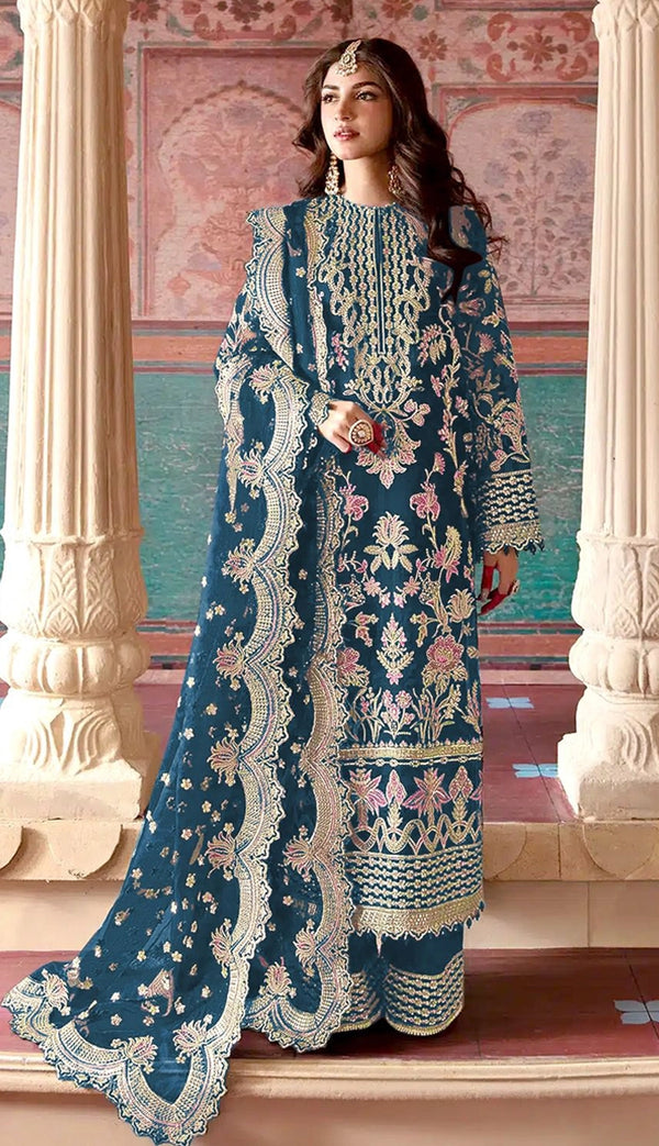 Blue Orgenza With Embroidery Work Pakistani Suit