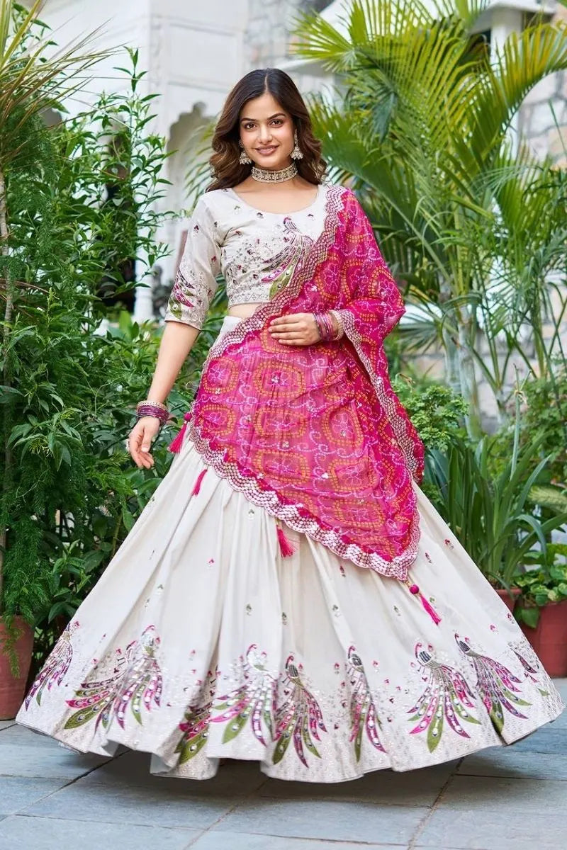 Embroidered Lehenga Choli with Pink Bandhej Dupatta