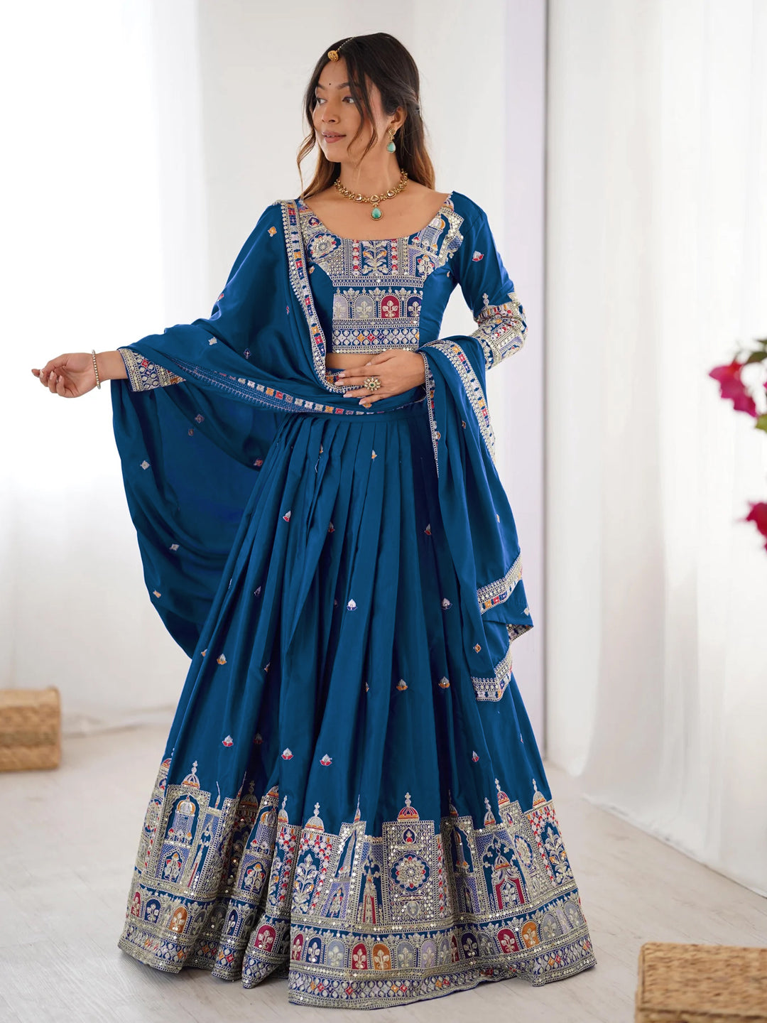 Turquoise Designer lehengha Choli For Women