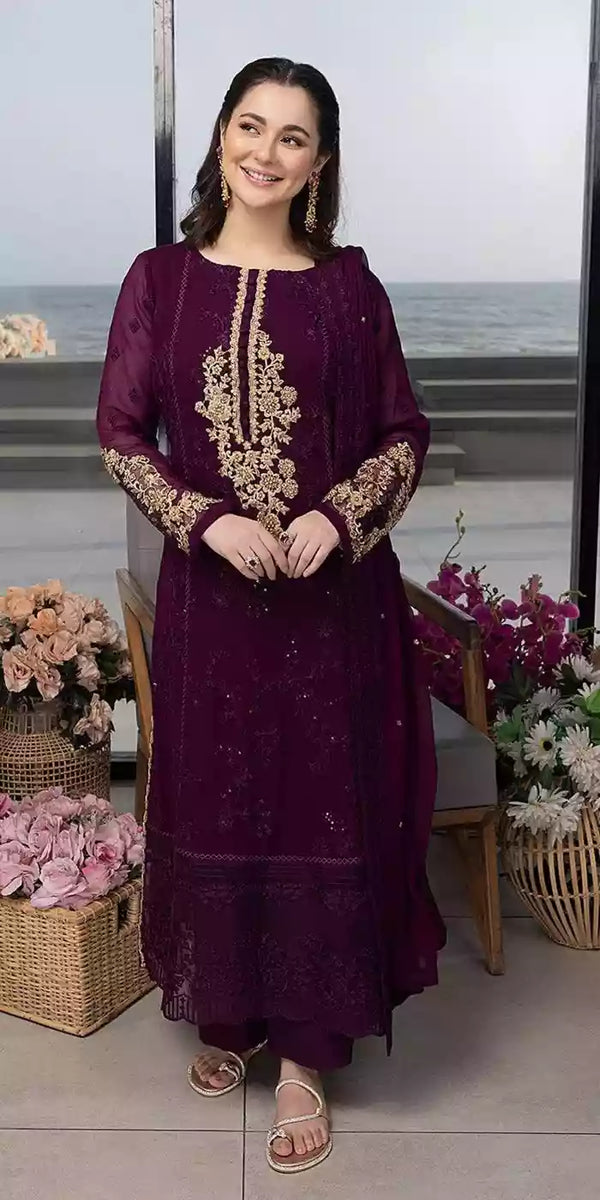 wine Georgette Semi Stitched Pakistani  Suit